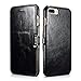 iPhone 7/8 Plus Leather Case, Icarercase Genuine Vintage Leather Side Open Case in Slim Thin Design, Flip Folio Style Cover with Magnetic Closure for Apple iPhone 7/8 Plus 5.5 Inch (Black)