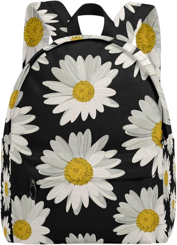 Black Daisies Unisex Lightweight Printed Bookbags School Backpacks for