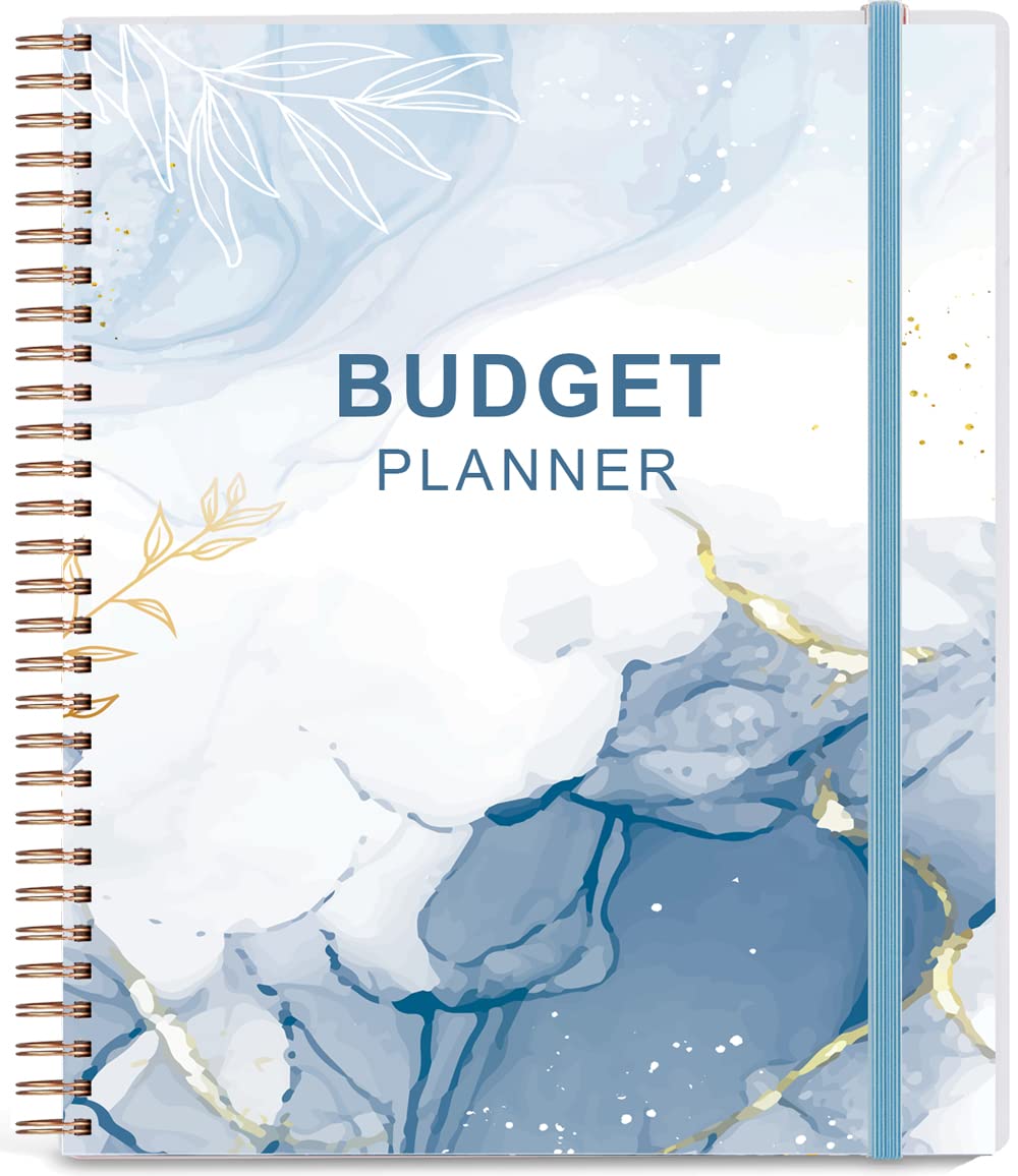 Budget Planner - Monthly Bill Organizer with Pockets. Expense Tracker Notebook, Budgeting Journal and Financial Planner Budget Book to Control Your Money, PP Cover, 21 x 24.5 cm, Blue Watercolor