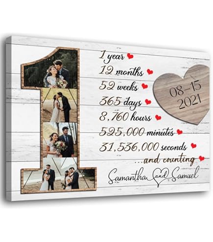 3 Years Together Custom Couple Photo Canvas Print, Personalized 3 Year Wedding Anniversary Gift, 3rd Anniversary Gifts For Girlfriend Wife - Best Personalized Gifts For Everyone