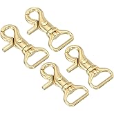 PATIKIL Lobster Clasp Keychains, 4 Pack 3/4 Inch Pure Brass Oval Lobster Clasps Swivel Trigger Snap Hook Purse Lanyard Clips for DIY Leather Craft