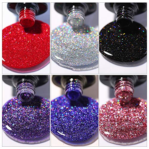 image for Modelones Glitter Gel Nail Polish Set,0.33 OZ 6 Colors Soak Off UV LED