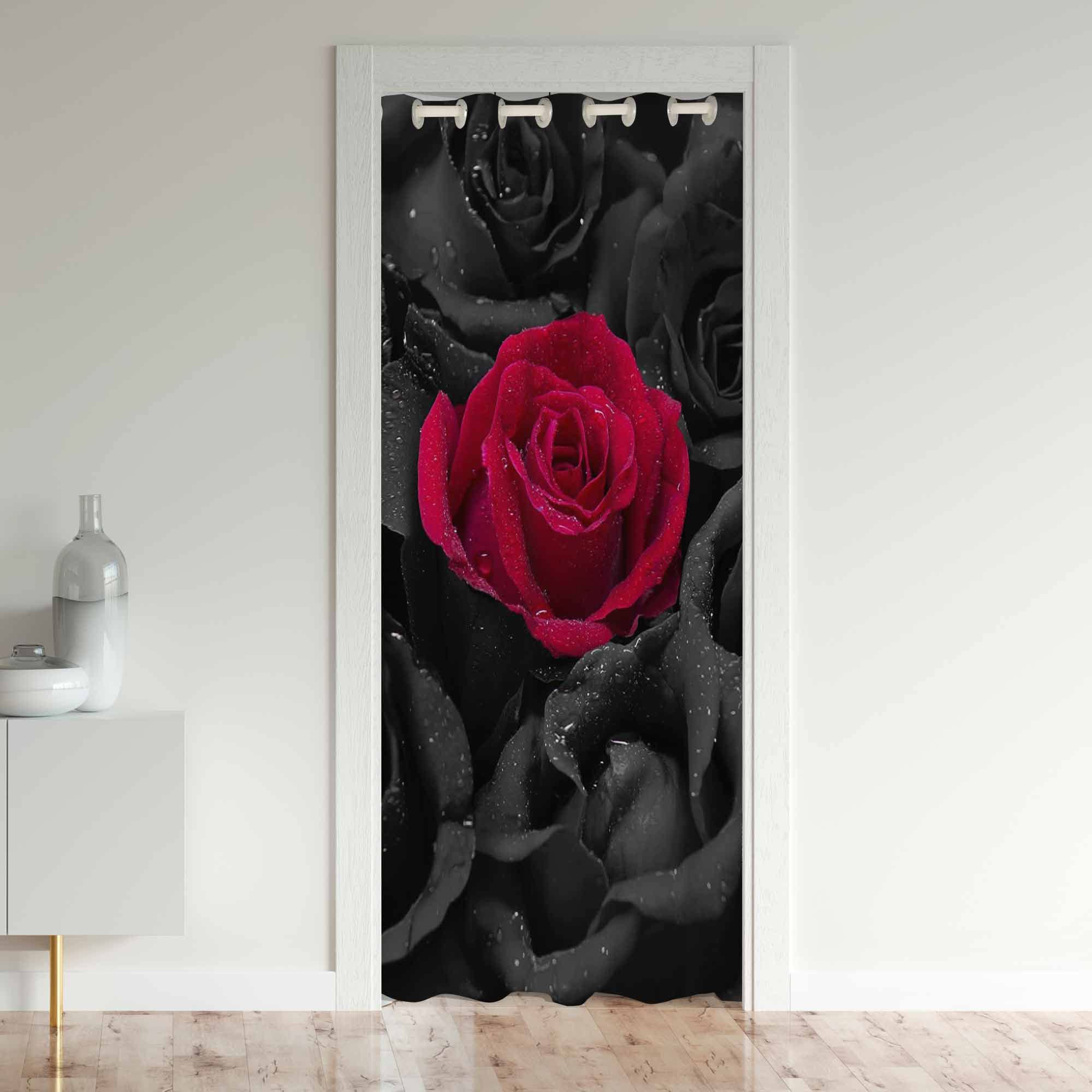 Loussiesd Rose Floral Flower Closet Door Cover For Bedroom Living Room Garden-Blackout Insulated Thermal Curtain-86x203cm1Panel