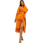 CYC Atelier 100% Turkish Cotton Evil Eye Kimono Robe – Hand Printed Caftan Beach Cover Up – Boho Festival Kimono for Women