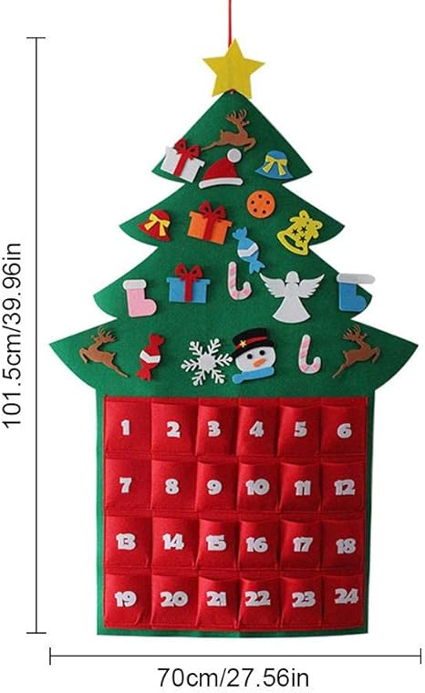 Amazon Co Jp かわいいフェルトクリスマスツリー クリスマス飾り 壁掛け オーナメント カウントダウン アドベント 1から24まで カレンダー タペストリー オフィス 会社 自宅 幼稚園 保育園 知育 Diy 工具 ガーデン