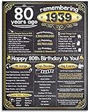 80th Birthday (Eighty, 80) - Remembering The Year 1939-11x14 Unframed Art Print - Makes a Perfect Birthday Decoration Under $10