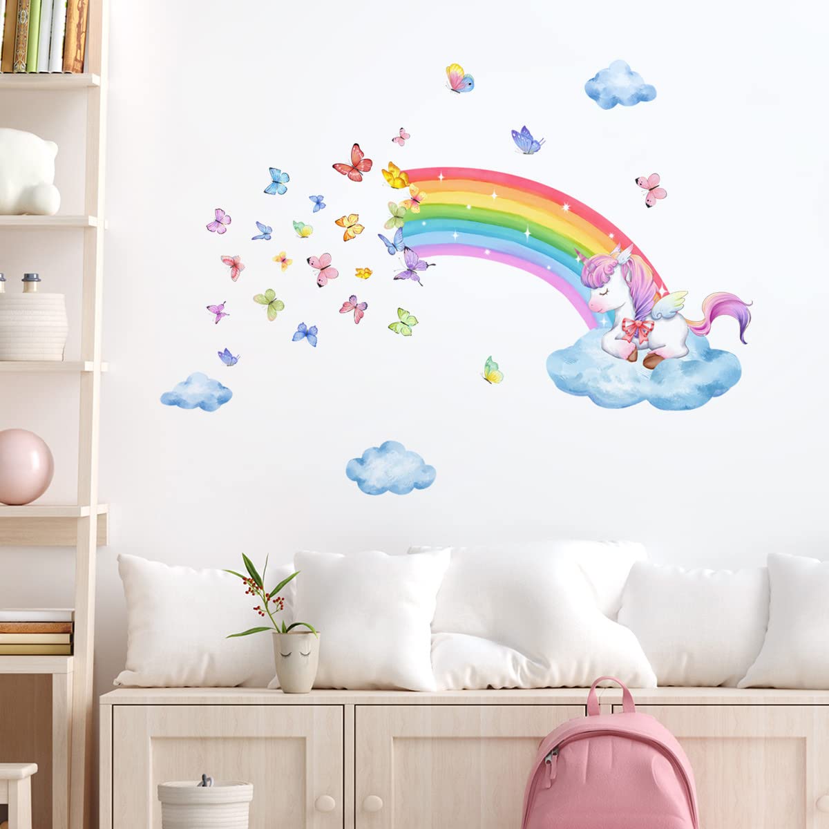 Runtoo Unicorn Rainbow Wall Stickers Cloud Butterfly Decorative Stickers Bathroom Bedroom Children Baby Decoration