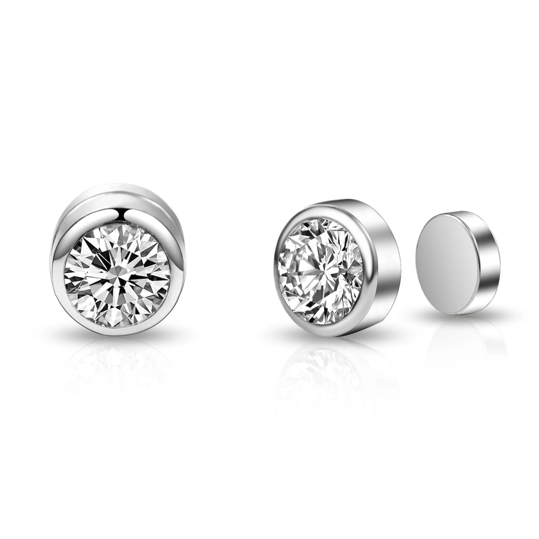 Philip Jones Silver Plated 6mm Magnetic Clip On Earrings Created with Zircondia® Crystals