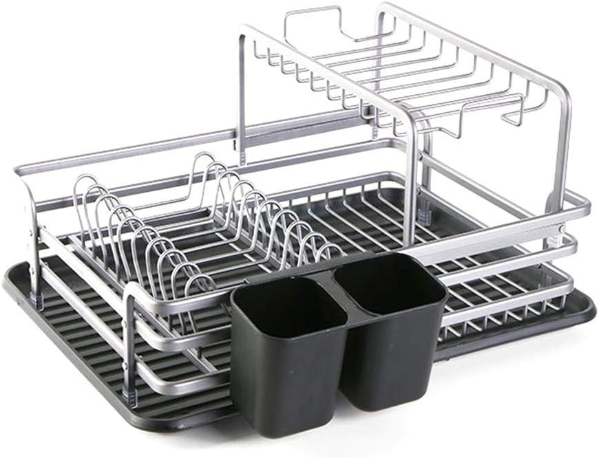 Oddity Dish Drying Rack, Aluminum Dish Drainer 2 Tier with Draining Board, Countertop Storage Organization for Kitchen