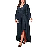 ZOMVA Plus Size 0X-4X Sparkly Glitter Formal Maxi A Line Dress Sparkle Wrap Handkerchief Sleeve Prom Cocktail Evening Gown