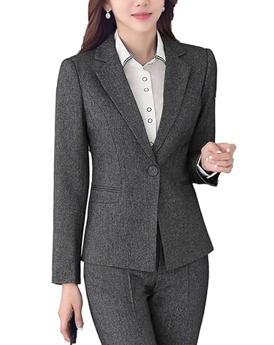 SK Studio Damen Business Hosenanzuge Slim Fit Blazer Reverskragen Karriere Hosen Anzug Set