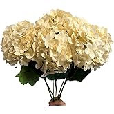 WISTART 8 Pcs Large Hydrangea Artificial Flowers 27.5 inches Realistic Single Long Stem Full Faux Silk Hydrangea Bouquets Flowers Arrangements Home Decor DIY Wedding Centerpieces(Champange)
