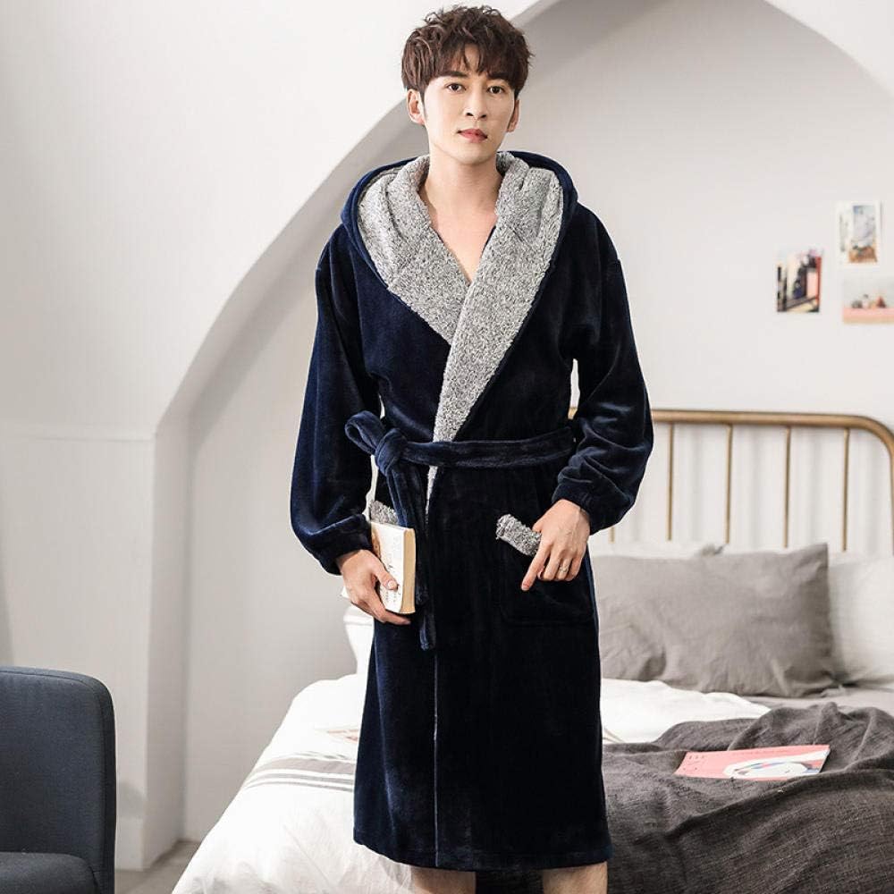 lxylllzs Dressing Gown Ladies Longer Length，Coral fleece warm thick pajamas, couples autumn and winter with hood bathrobe-A_XXXL，Gown For Women Buttonfor Gown For