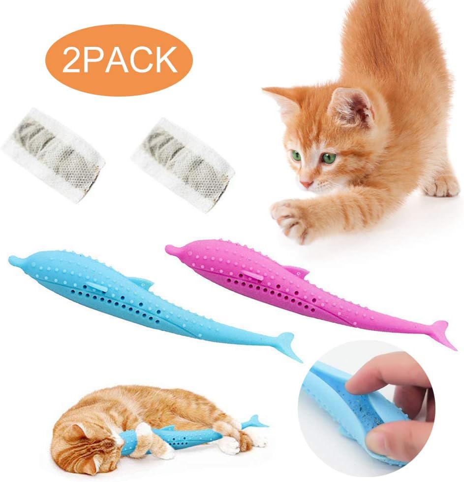 Sintave Catnip Toys Pet Cat Fish Shape Toothbrush with,Simulation Fish Shape,Silicone Molar Stick Teeth Cleaning Toy Pet Supplies(2Pack)