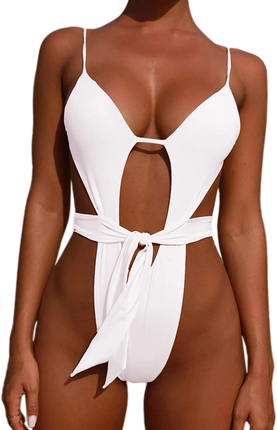 ALBIZIAHigh Cut High Waisted One Piece Swimsuit for Women Adjustable Spaghetti Strap Swimsuit