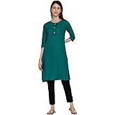 Ramkudi Indian Womens Plain Cotton Straight Stitched Design Neck Kurti