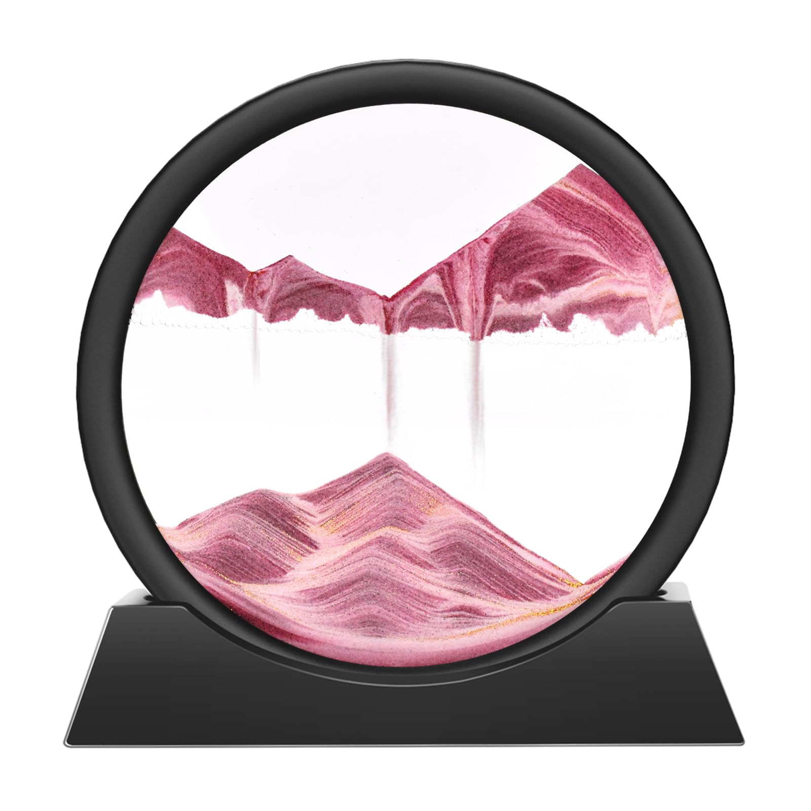 Wai Danie Moving Sand Art Picture 3D Hourglass Deep Sea Sandscape Liquid Motion Display Painting Flowing Sand Frame Relaxing Desktop Home Office Work Decor (Pink 7”)