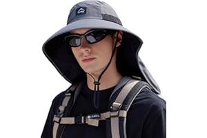 Rosoz Outdoor Sun Hat for Men Women, UPF50+ Protection Safari Cap Wide Brim Mesh Fishing Hat with Neck Flap Beach Garden