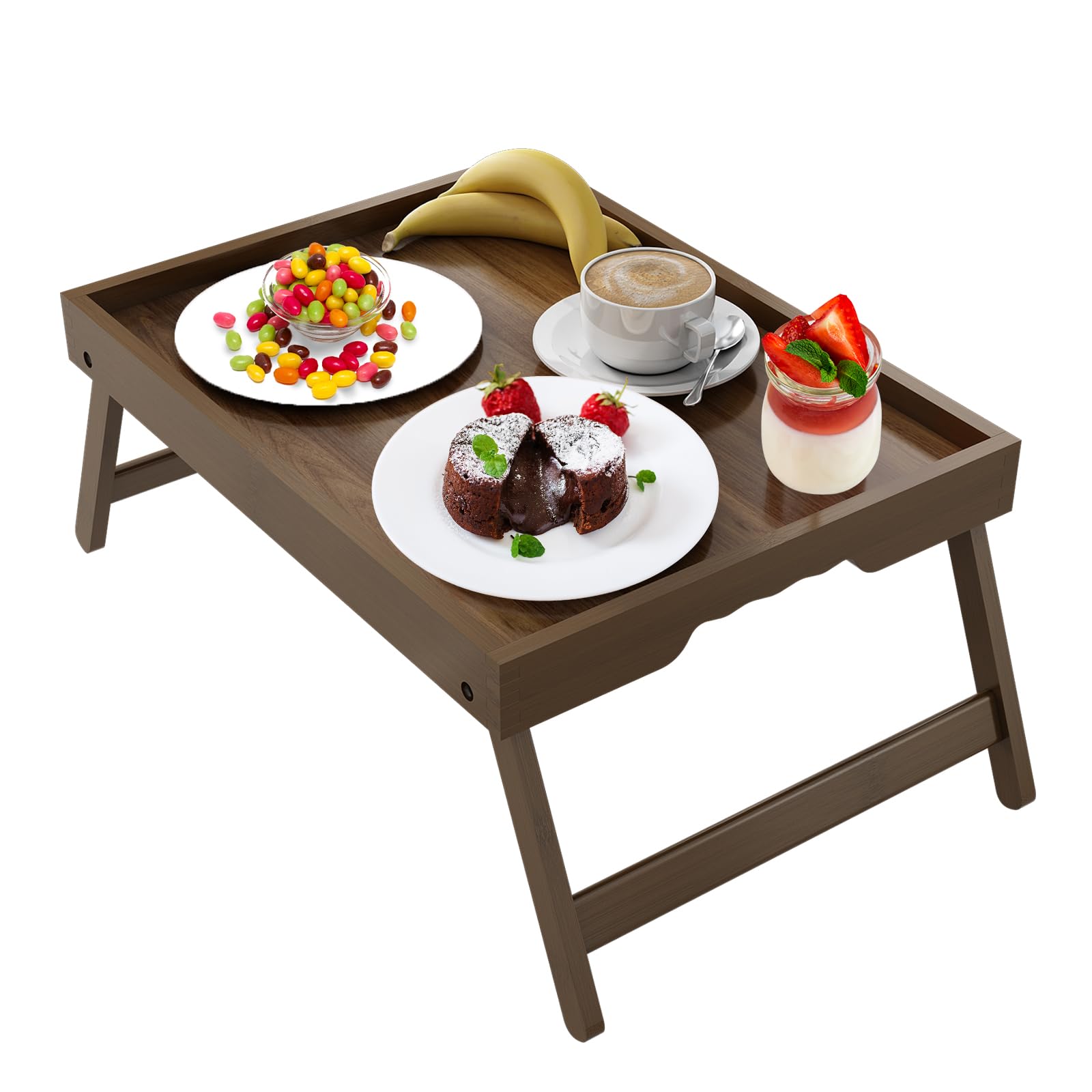 Artmeer Bed Tray Table with Folding Legs,Bamboo Breakfast in Bed for TV Table, Laptop Computer Tray,Eating,Snack Tray (Walnut Large) Image