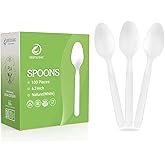 Degralight Compostable Spoons [100 Pcs] No Plastic Spoons Disposable BPI Certified BPA-Free, Heat Resistant, Heavy Duty Biodegradable Spoons Disposable Utensils for Daily, Party & Camping