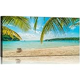 Beach Wall Art Decor Tropical Ocean Canvas Picture for Living Room Blue Seascape Painting for Bedroom Coastal Theme Landscape for Home Office Decorations Ready to Hang(20"*40")