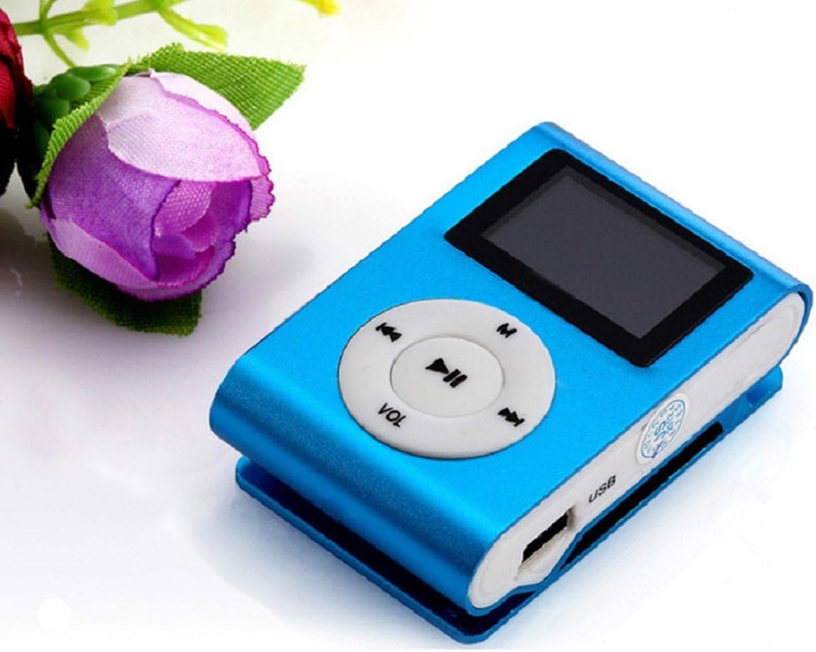 Amison Mini USB Clip MP3 Player LCD Screen Support 32GB Micro SD TF Card (Blue)