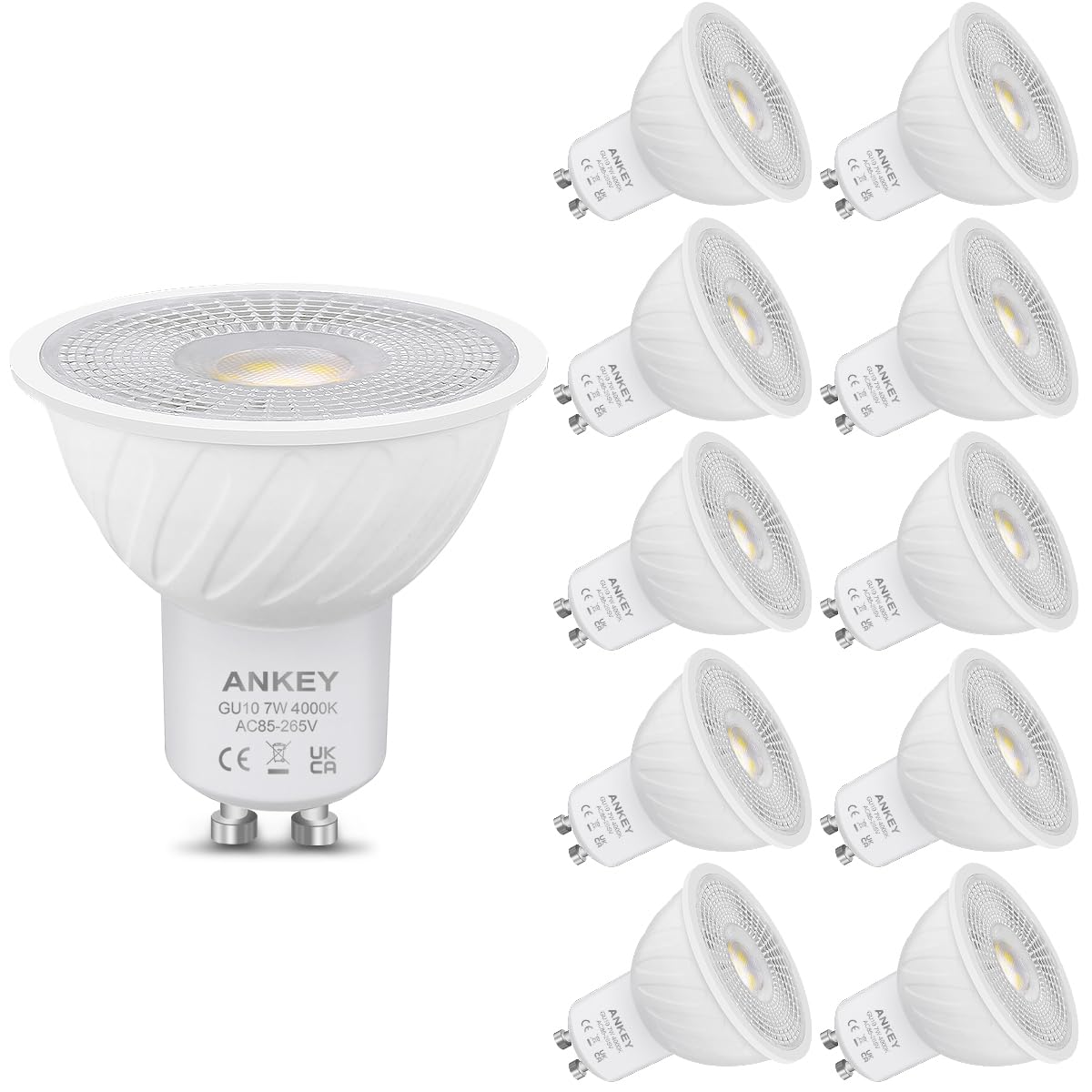 Ankey LED GU10 Spotlight Bulb 7W GU10 LED Energy Saving Light Bulbs 60W Replacement,650lm,120° Beam Angle,Non Dimmable,Pack of 10 (Nature White 4000k)