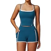 QBGJTD Two Piece Workout Sets For Women Tank Top and High Waist Booty Lifting Shorts Gym Yoga Active Outfits with Pockets