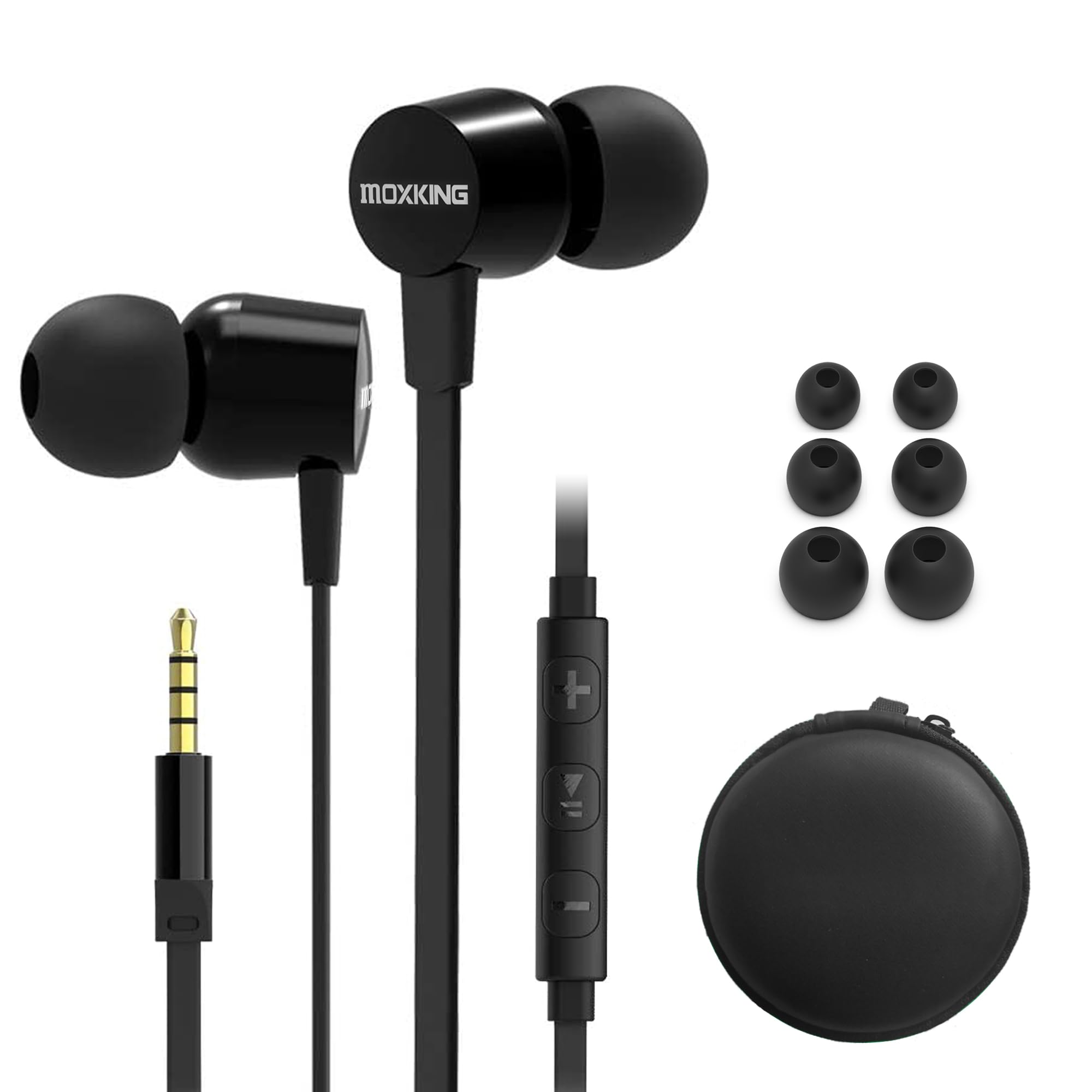 MOXKING Wired Tangle Free Earphones With for kids women small ears, Comfortable and Lightweight Flat Cable Ear bud with Microphone and Volume Control for Cell Phone Laptop