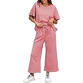BXBY Women's 2 Piece Outfit Set Summer Lounge Going Out Matching Set Short Sleeve T-Shirt Wide Leg Pants Casual Wear