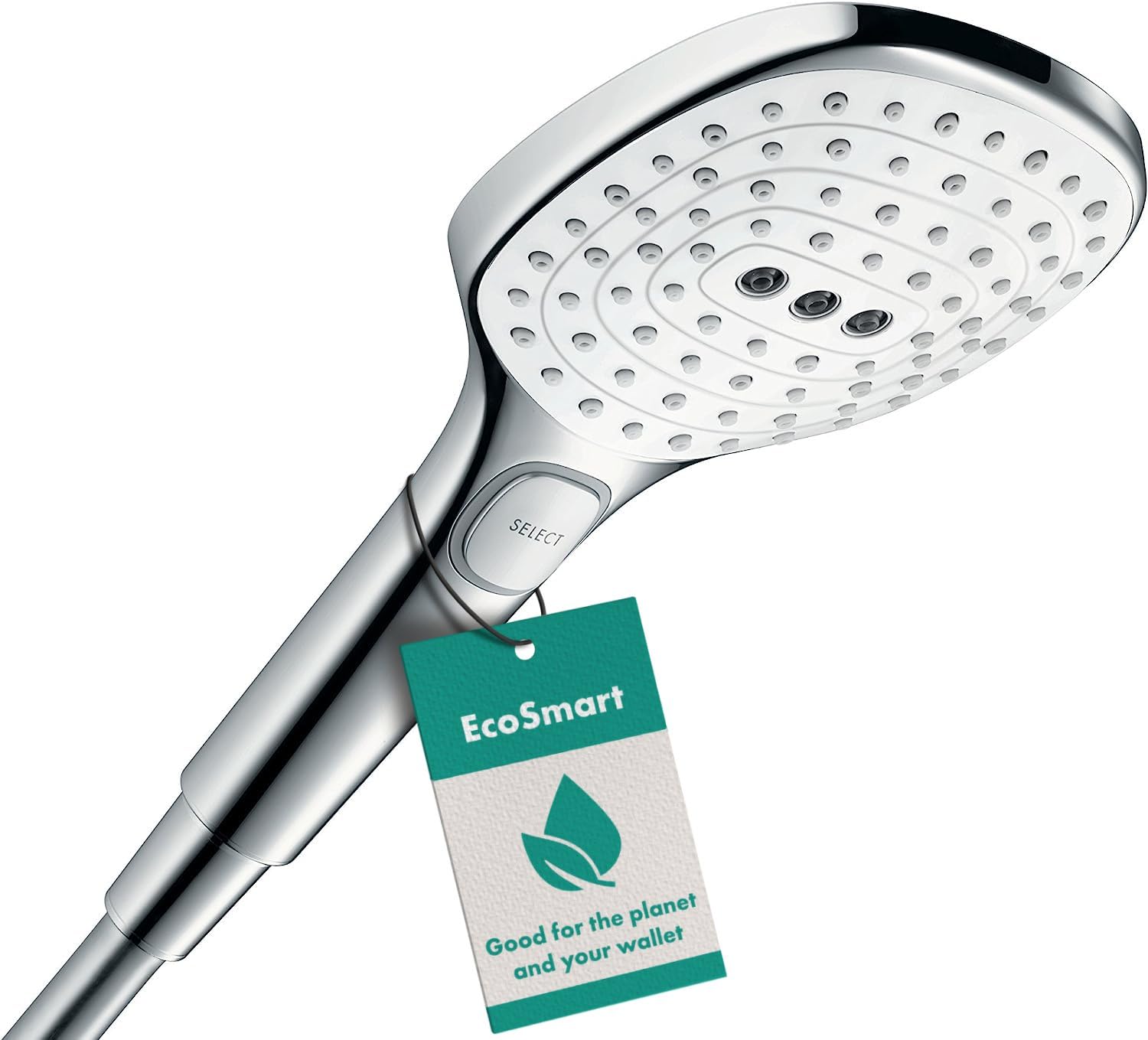 hansgrohe Raindance Select E 120 water saving hand shower, 3 spray modes, 9 l/min, white/chrome
