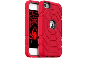 Grifobes for iPod Touch 7th Generation Case, iPod Touch 6th / 5th Generation Case, 3-in-1 Heavy Duty Shockproof Rugged Protective Cover for iPod Touch 7/6/5 Case for Kids Children(Red+Black)