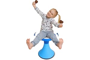AOBOTE Kids Wobble Stool, 360° Rotatable Children Swivel Chair with Color Block Design, 100KG Load Bearing, for Home and Classroom Learning, Ages 6+ (Blue)
