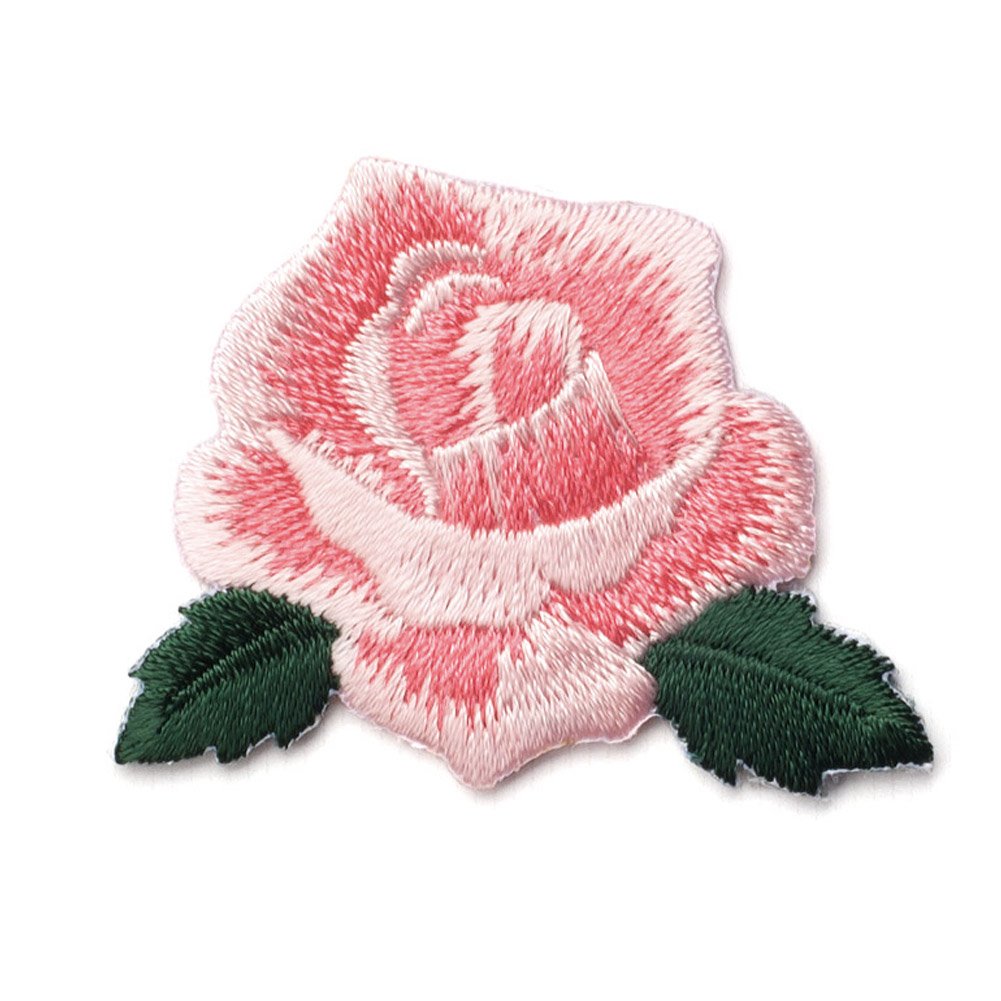 HUIXUN Pink Rose Embroidered Iron on Patches for Clothing DIY Clothes Sticker Flowers Applique 2 Piece