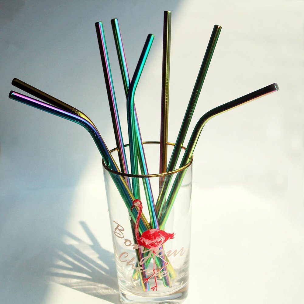 Denshine Stainless Steel Drinking Straws Set of 4 Stainless Steel Straws for 30oz Tumblers Yeti Straw/Metal Straws Straw Cleaner Included(Color)