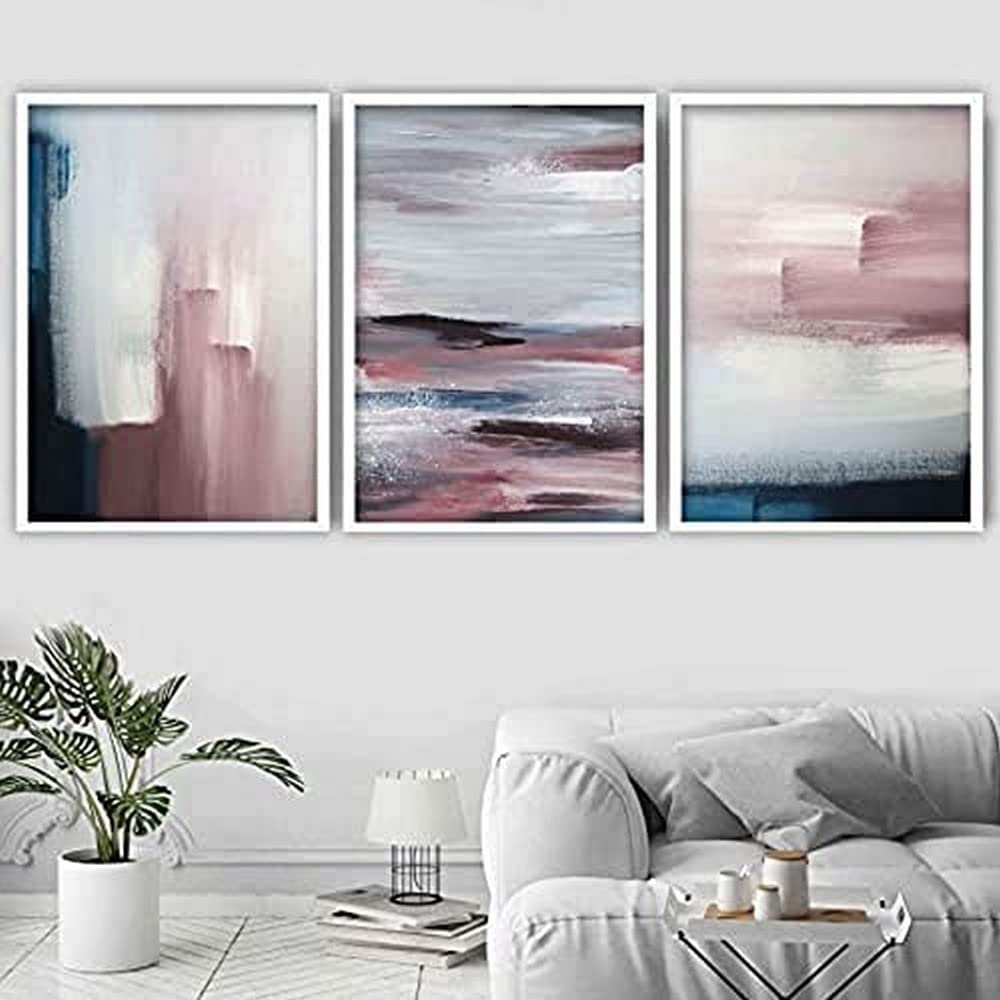 Artze Wall Art Abstract Art Prints 3-Piece Set, 50 cm Width x 70 cm Height, Navy/Blush Pink
