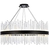 Elegant Lighting Dallas 32" Round Modern Iron and Crystal Pendant in Black