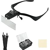 Headhand Magnifier Glasses with 2 LED Professional Jeweler's Loupe Light Bracket and Headband are Interchangeable 5Lens Glass