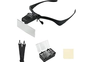 BEILESHI Headhand Magnifier Glasses with 2 LED Professional Jeweler's Loupe Light Bracket and Headband are Interchangeable 5Lens Glass Magnifying Visor