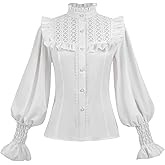 Nuoqi Women Victorian Blouse Vintage Long Sleeve Renaissance Shirt Lotus Ruffle Tops