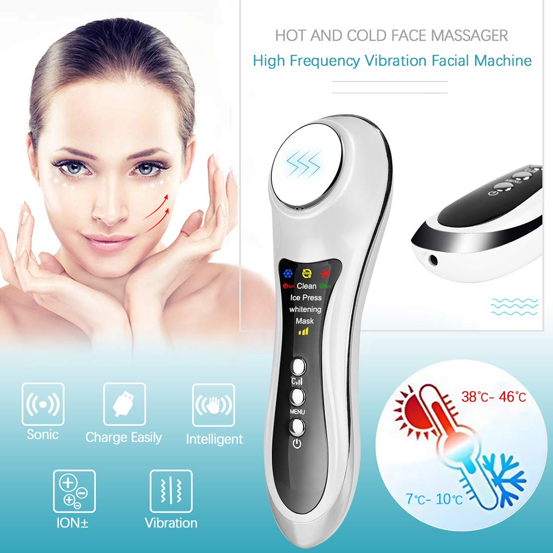 Hot and Cold Face Massager Ion Facial Device Skin Firming Face Toning Machine Sonic Beauty Device for Wrinkle Removal, Anti Aging, Deep Cleaning Skin Toning Massager: Beauty