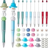 SUNNYCLUE DIY 8 Sets Christmas Bead Pens Kit Beaded Pen Set Winter Beadable Pens Christmas Snowman Hat Silicone Beads Rhinestone Spacer Bead Xmas Beads for Teachers Students Gifts Office School