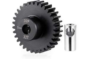 BRKRC Steel 32P 5mm Pinion Gear 25T 26T 28T 29T 30T 31T 32T 33T 34T 35T 36T 37T 38T Motor Gears for 1/10 1/8 RC Car Parts (32T)