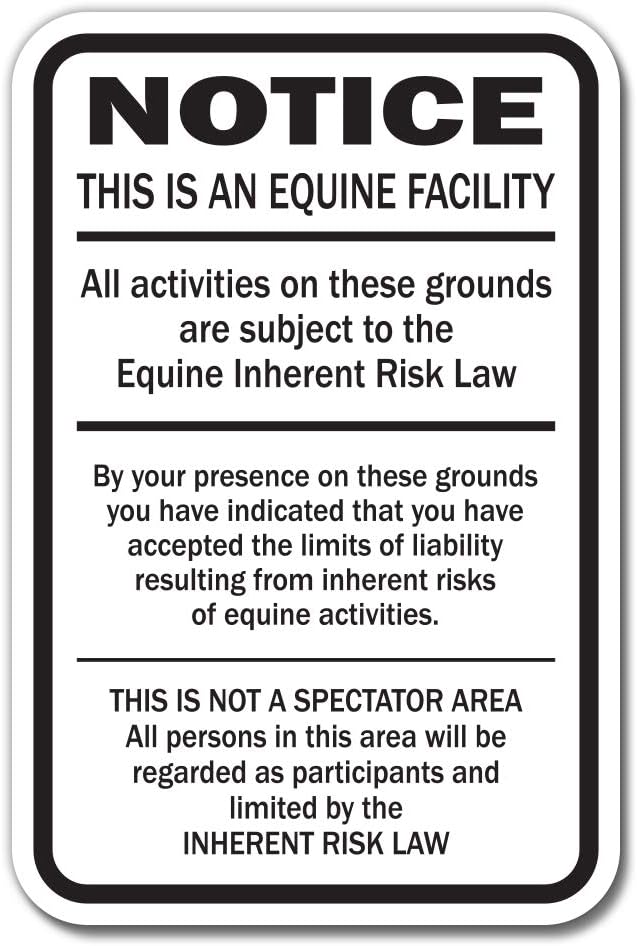 Amazon Com Supplemental Equine Liability Sign Warning Statute