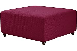 ANWUCHEN Ottoman Cover Square-Stretch Knitted Jacquard Ottoman Cover -Soft Square Ottoman Covers Slipcover -Thick Storage Ottoman Cover Foot Stool Cover with Elastic Bottom X-Large Red