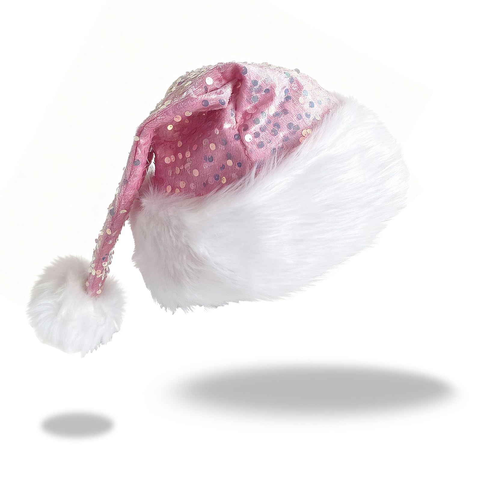 yayafunfun Pink Santa Hat Sparkly Christmas Hats for Women,Girls,Mother Christmas Hats Santa Costume, Pink Sequin Xmas Hat Plush Luxury Santa Claus Hat for Women Xmas Holiday New Year