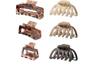 6 Pack Hair Claw Clips, Square Rectangular Claw Hair Clips for Women Girls, Non-slip Matte Large Medium Small Hair Clips, Str