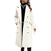 Hooever Women's Long Wool Coat Fall Winter Notched Lapel Double Breasted Trench Coat Peacoat with Belt