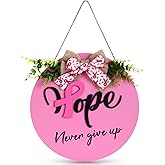 Leinuosen Breast Cancer Awareness Decoration for Front Door Pink Ribbon Wreath Sign Breast Cancer Awareness Survivor Gifts Party Decor for Front Door Porch Wall Decorations