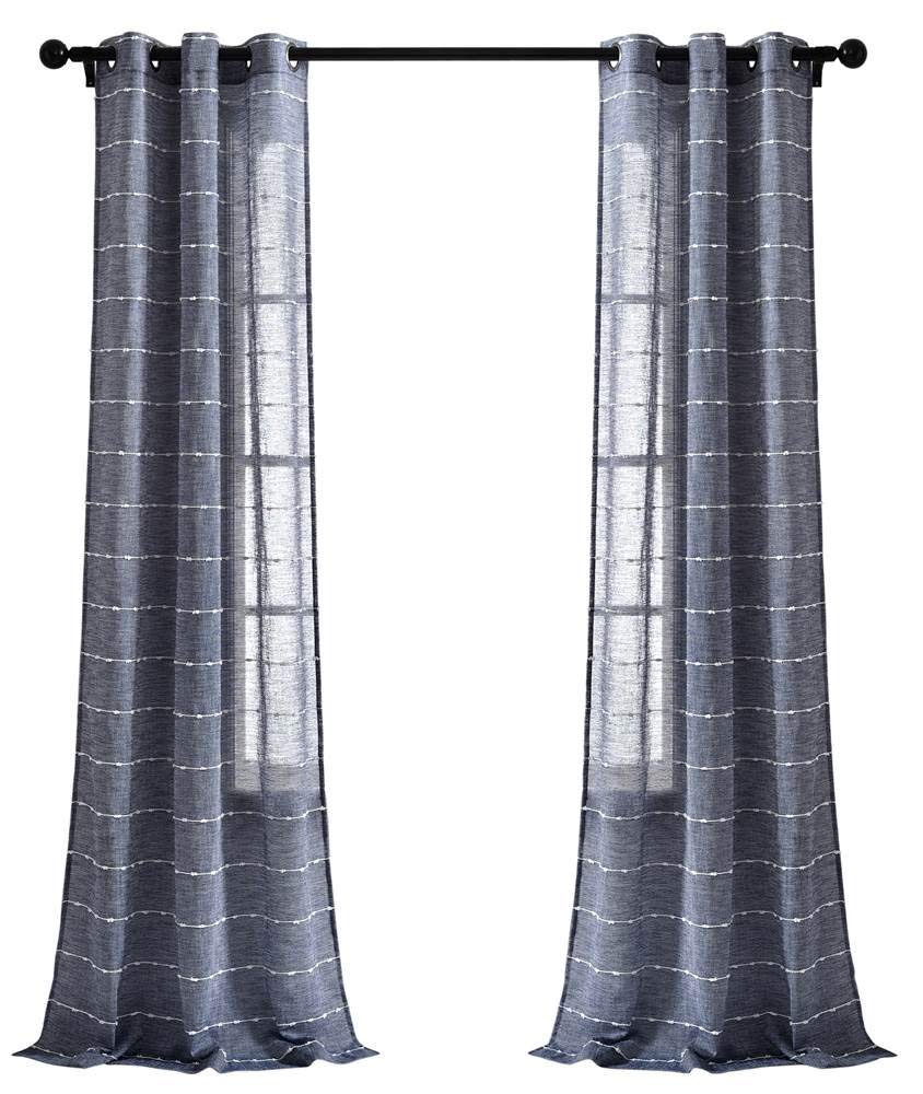 Lush Decor Navy Farmhouse Textured Grommet Sheer Window Curtain Set (84" x 38"), 84" x 38 — image 1